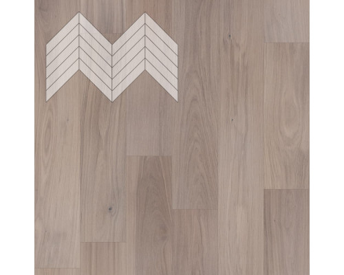 Паркет Елка Французская Lab Arte Chevron Дуб Селект Чегет белый лак 600/510х90х14/3/45°
