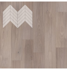 Паркет Елка Французская Lab Arte Chevron Дуб Селект Чегет белый лак 600/490х110х14/3/45°
