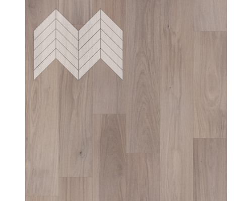 Паркет Елка Французская Lab Arte Chevron Дуб Селект Чегет белый лак 600/490х110х14/3/45°
