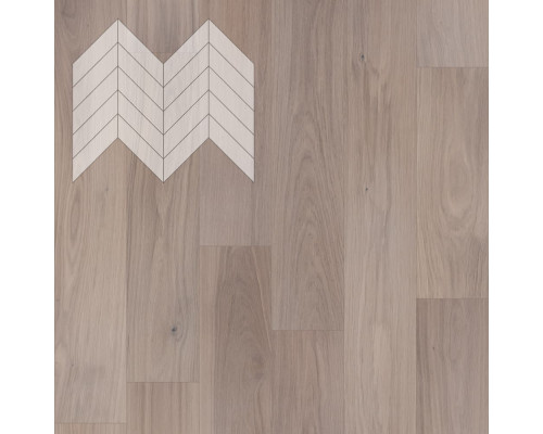 Паркет Елка Французская Lab Arte Chevron Дуб Натур Чегет белый лак 600/475х125х14/3/45°
